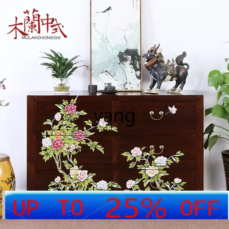 

LMM new Chinese-style painted cabinet solid wood antique simple entrance foyer storage classical dining side cabinet