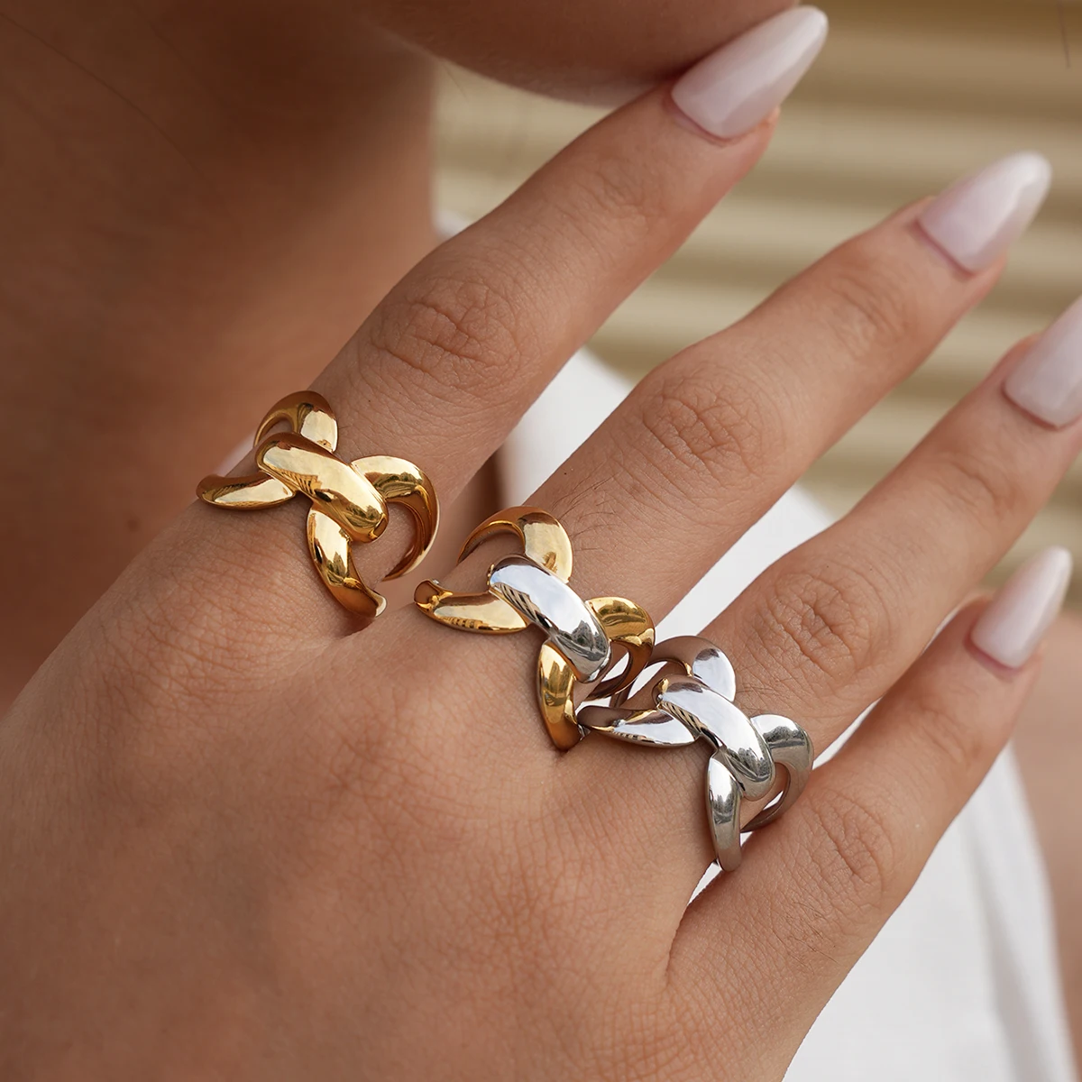 Bague de déclaration en acier inoxydable, nouveau Design, Texture métallique, plaqué 18 K, bijoux étanches, Bagues Pour Femme