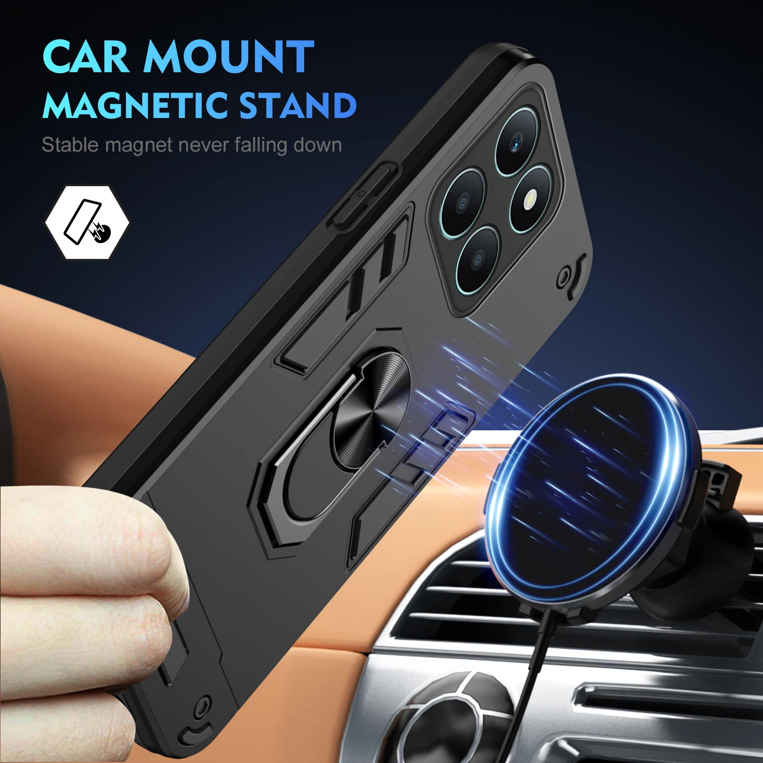 Armor Case for Huawei Honor X6b 4G Car Magnetic Finger Ring Holder Hard Shockproof Phone Cover HonorX6b JDY-LX1 JDY-LX2 Shell