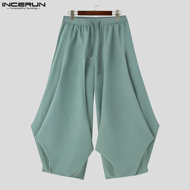 INCERUN 2024 pantaloni stile coreano pantaloni larghi da uomo con Design a gamba larga pantaloni lunghi alla moda Streetwear pantaloni larghi solidi maschili S-5XL