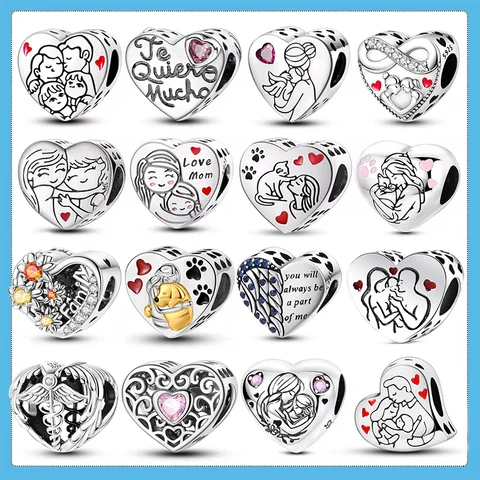 925 ayar gümüş takılar aşk anne kardeş mutlu aile kolye boncuk Fit orijinal bilezik Charm DIY takı kadın için hediye