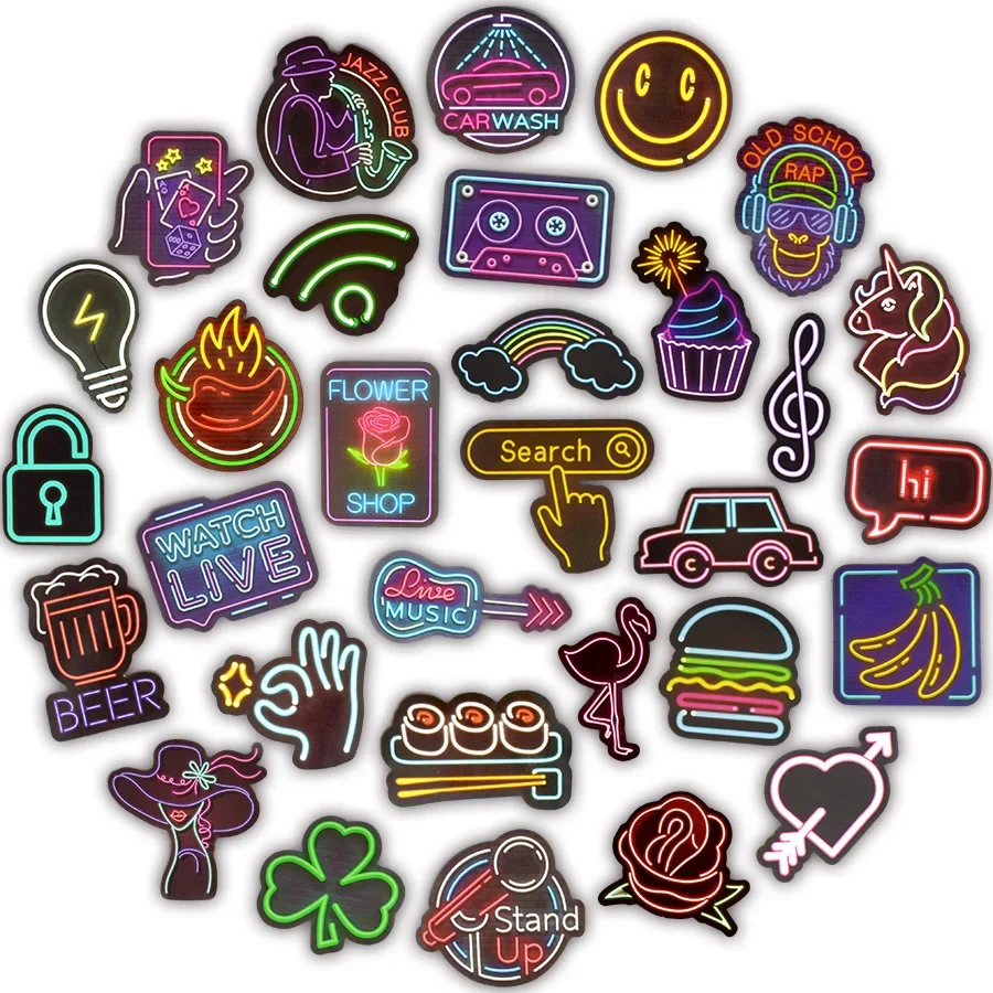 50 PCS Neon Stickers Gift Toys for Children Anime Cute Sticker to Laptop Skateboard Phone Guitar Suitcase Fridge Bike Car Decals