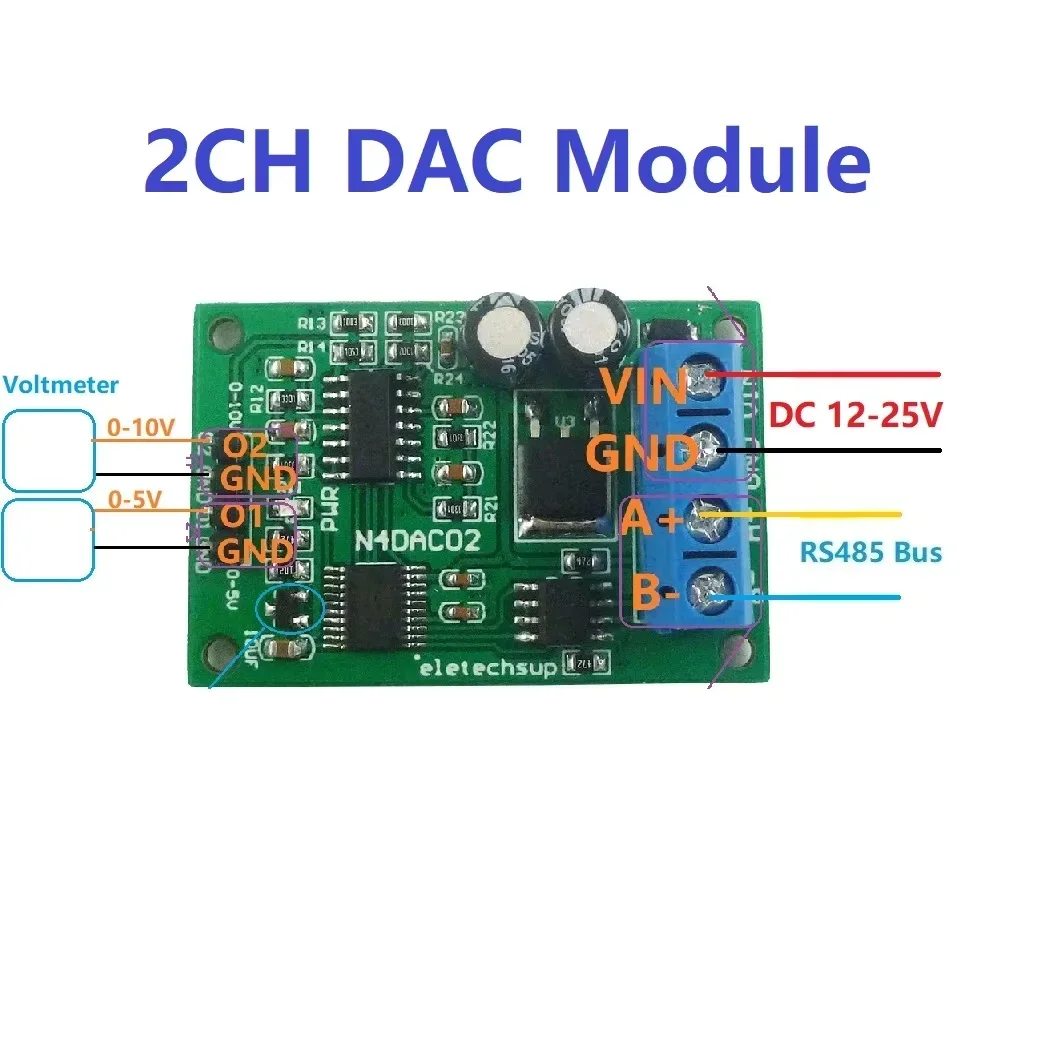 DC 12V 2CH DAC Module 0-5V 0-10V PWM to Voltage Analog Converter RS485 Modbus RTU Board N4DAC02