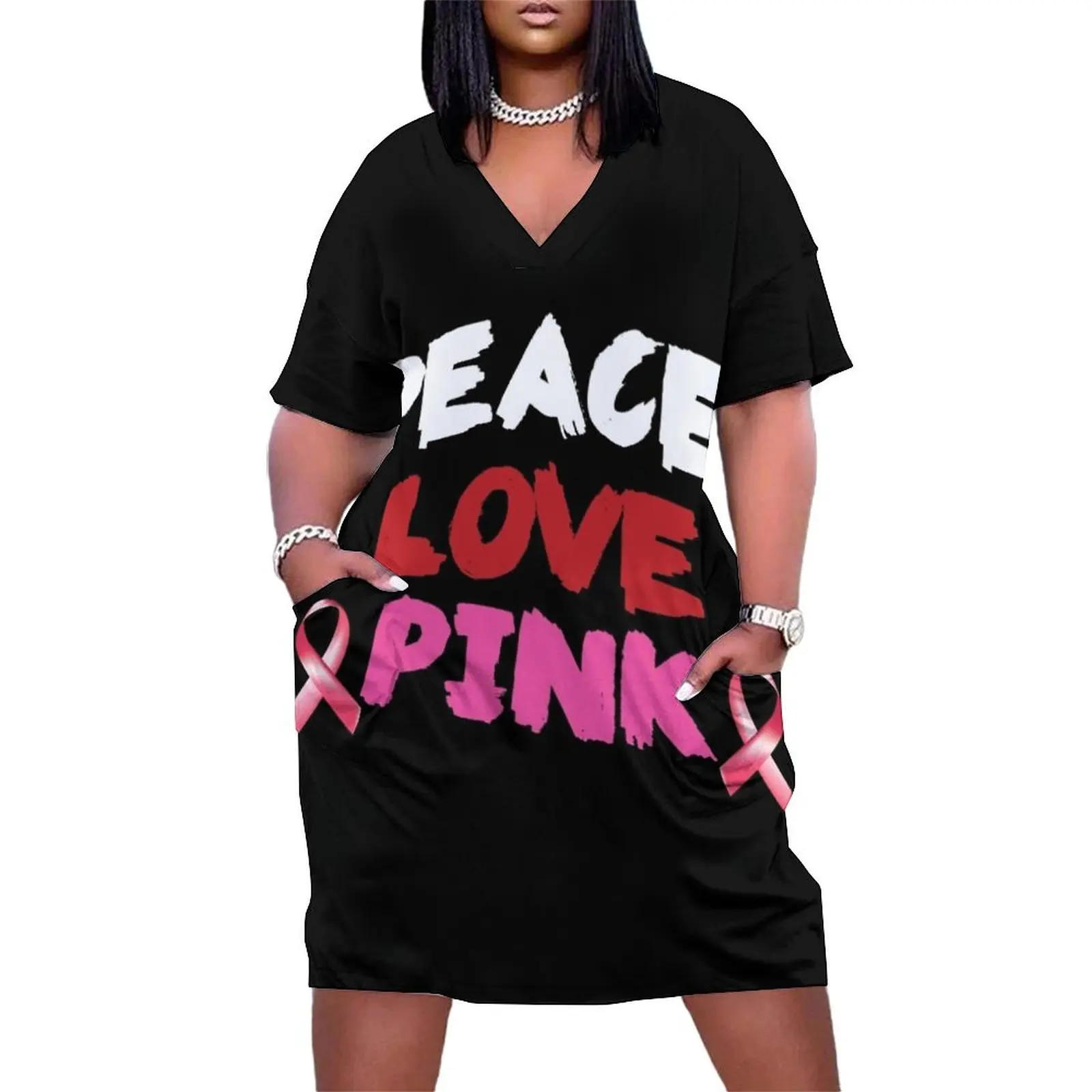 

Peace Breast Cancer Loose Pocket Dress women's clothing trend 2025 evening dresses women women's fashion dresses prom dress 2025