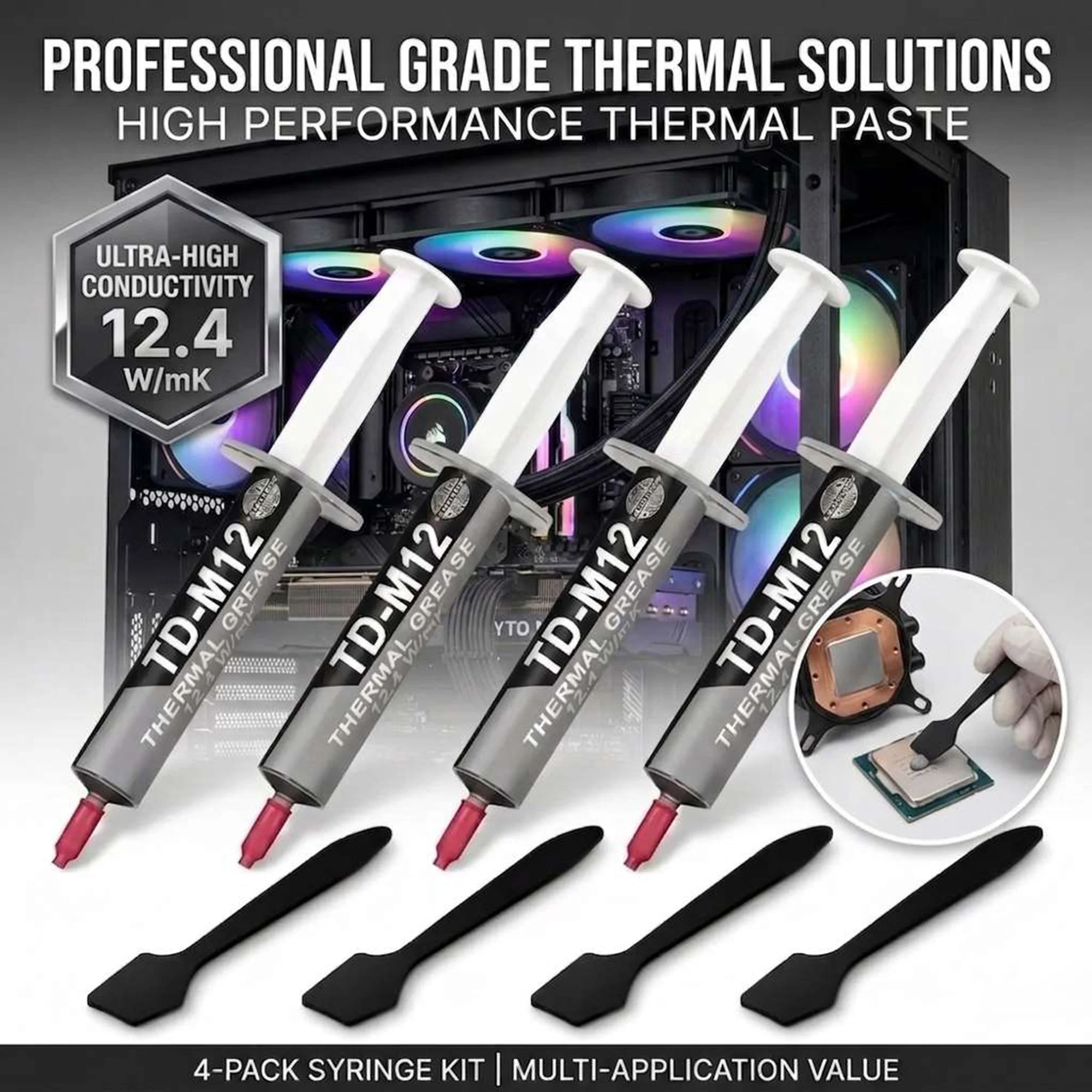 TD-M12 12.4W/mK Pâte Thermique Haute Performance avec Spatule pour Refroidisseur de CPU, GPU, PC et Ordinateur Portable