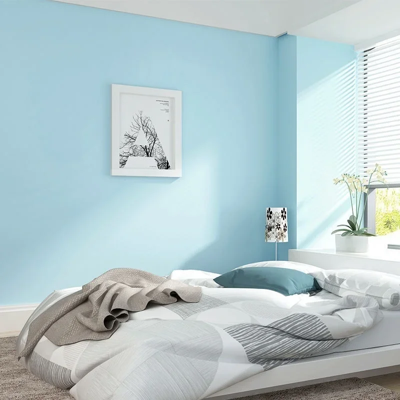 Mediterranean children's room boy pure pigment light blue green modern simple non-woven bedroom living room wallpaper