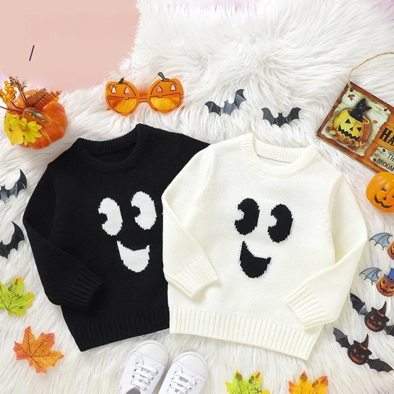 

Жаккардовый детский свитер на Хэллоуин, вязаный топ унисекс для малышей, осенняя праздничная мягкая вязаная детская одежда для детей от 0 до 3 лет