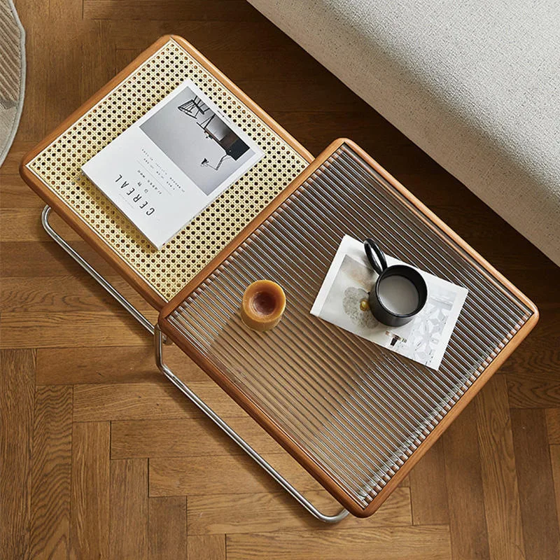 Medieval coffee table living room household small apartment tea table combination light luxury modern Internet celebrity rattan