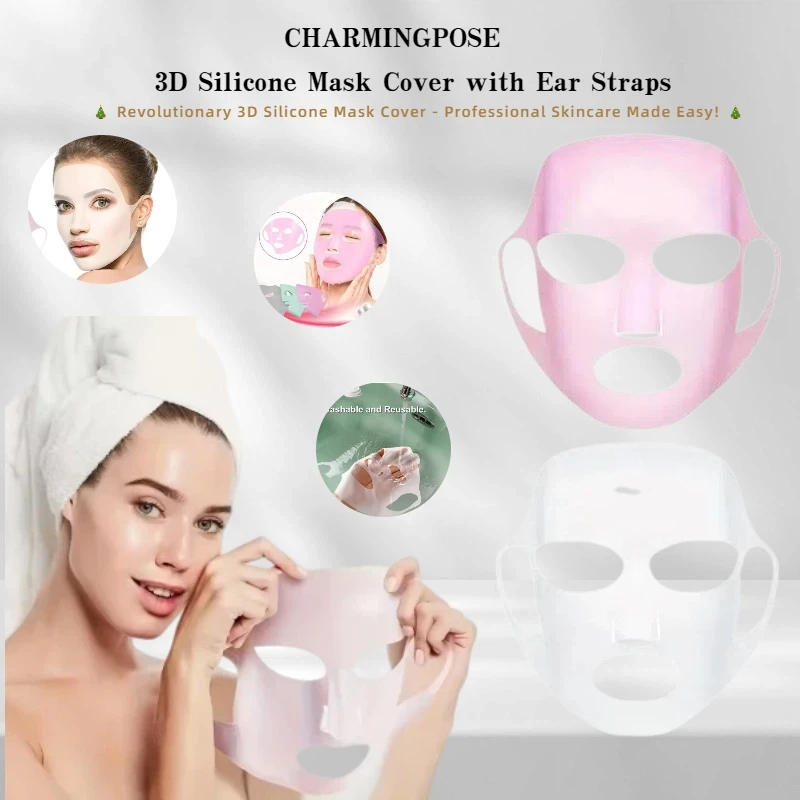 3D-Silikon-Maskenabdeckung mit Ohrbändern – wiederverwendbarer Gesichtsmaskenschutz für verbesserte Essenzabsorption, Anti-Verdunstungs-Gesichtspflege