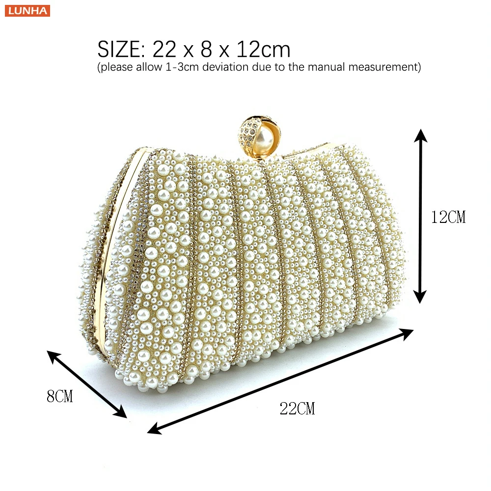 Woman Luxury Pearl Box Clutch Party Handbag Rhinestone Evening Bag Top Handle Bridal Purse for Wedding Banquet Gala