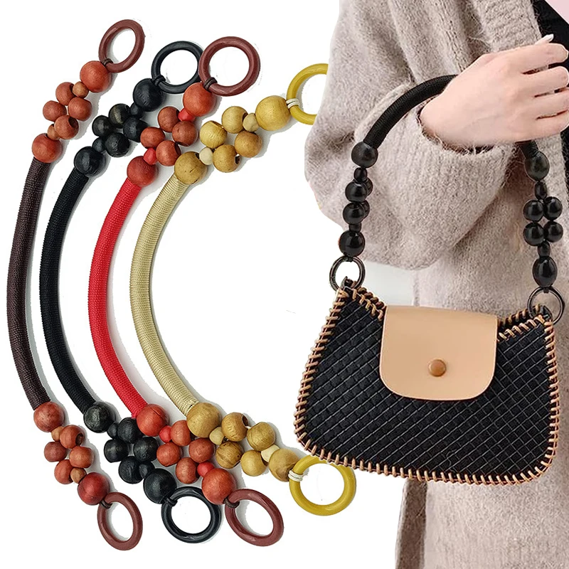 Fashion Wood Purse Handle DIY Replacement Wood Bead Rope Bag Strap Shoulder Belt for Handbag Accessories Handbags Bag Handles