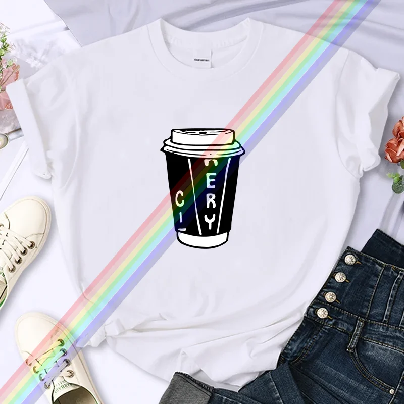 

For Women's Luxury Brand Coffee High-Quality Summer Printing T-shirt 100% Cotton Casual Oversized Y2k Personality Sleeve O-neck