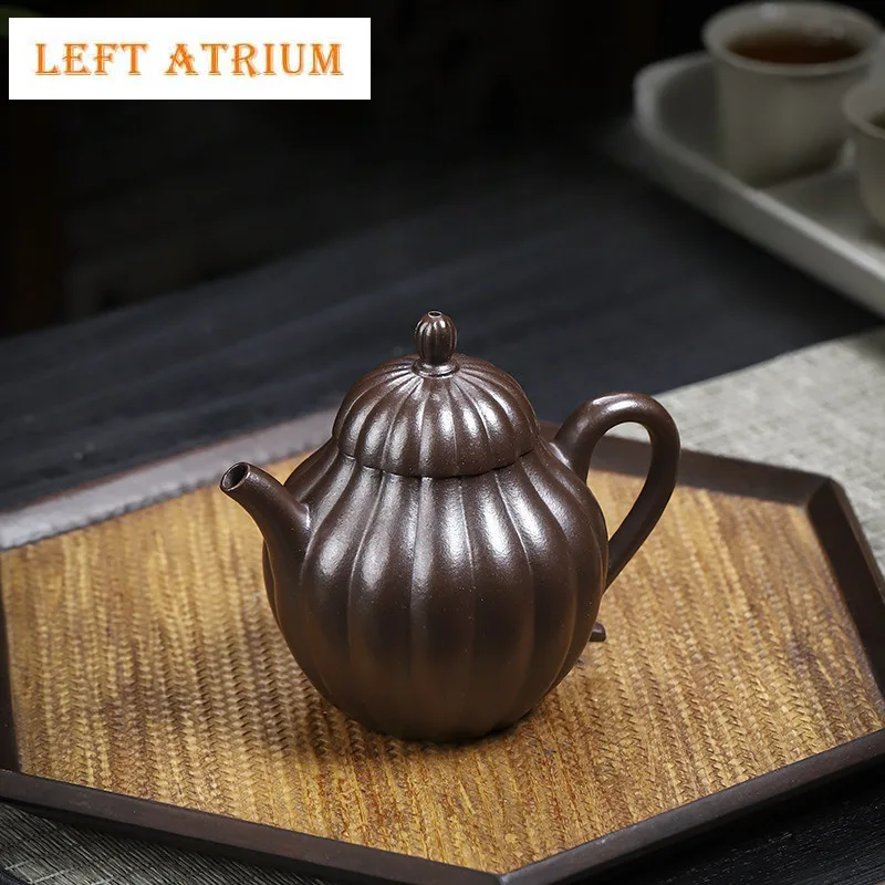 

200ml Yixing Purple Clay Teapots Handmade Rhombus Flower Pot Raw Ore Gold Sand Purple Mud Kettle With Infuser Zisha Tea Set Gift