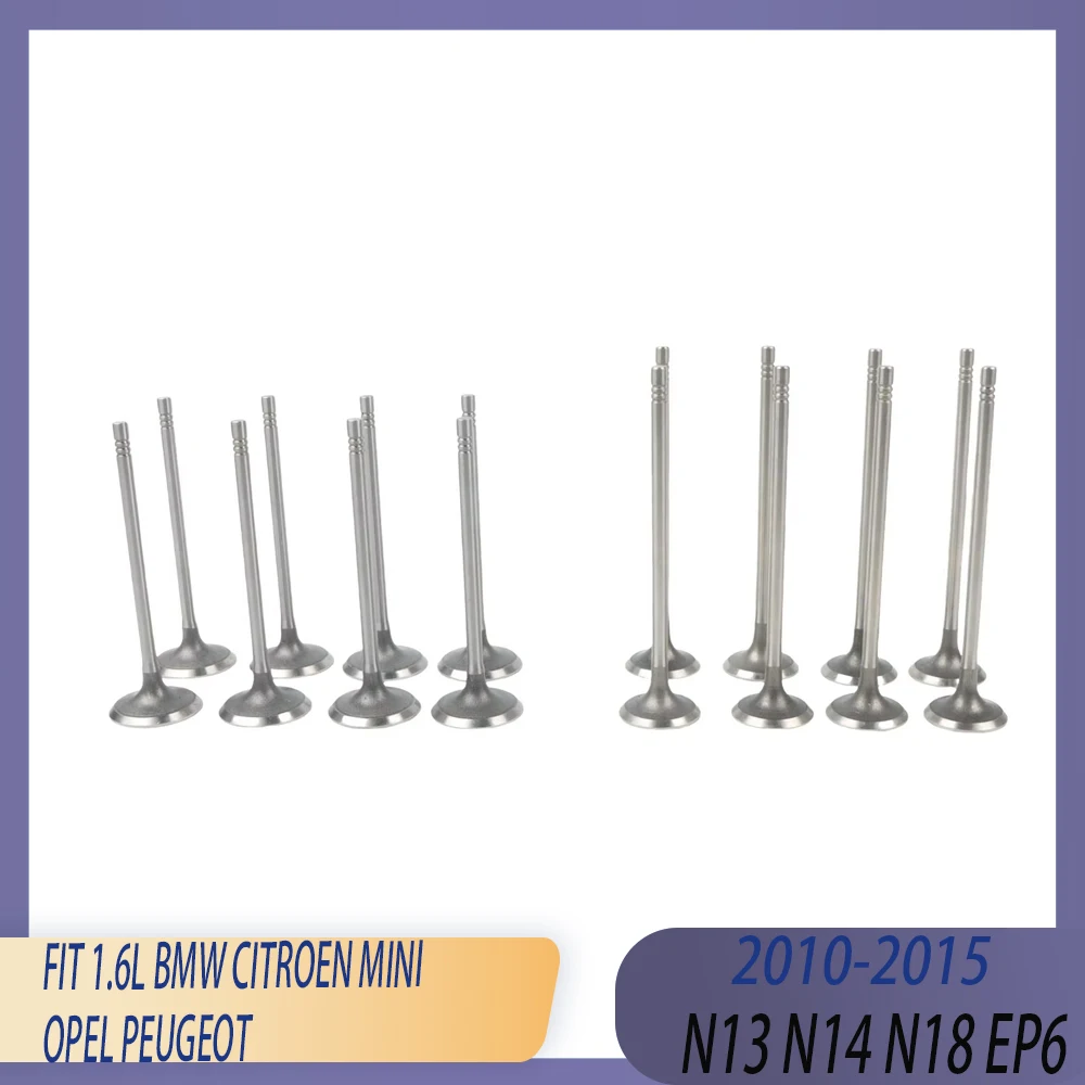 Engine Parts 8x Intake & 8x Exhaust Valve Kit Fit 1.6 L N13 N14 N18 EP6 For 10-15 BMW 114i 116i 118i CITROEN MINI OPEL PEUGEOT