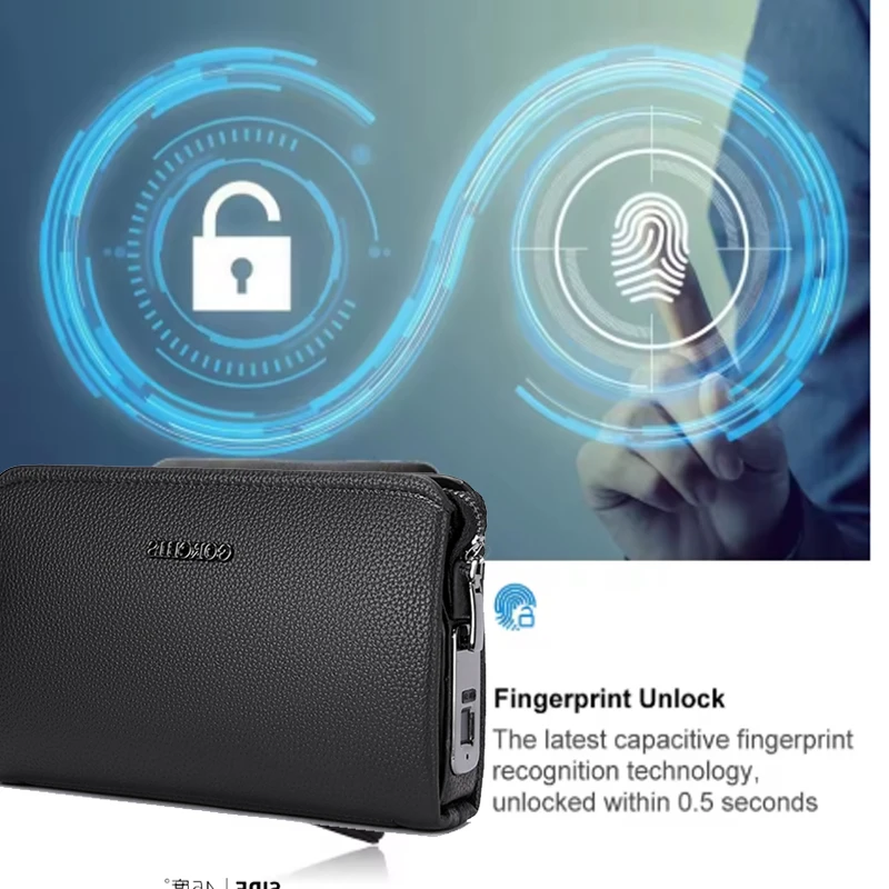 Men's Leather Wallet FL-V1 Men's Smart Fingerprint Lock Security Anti Theft Clutch Bag Handbag Pochette Uomo 골프파우치