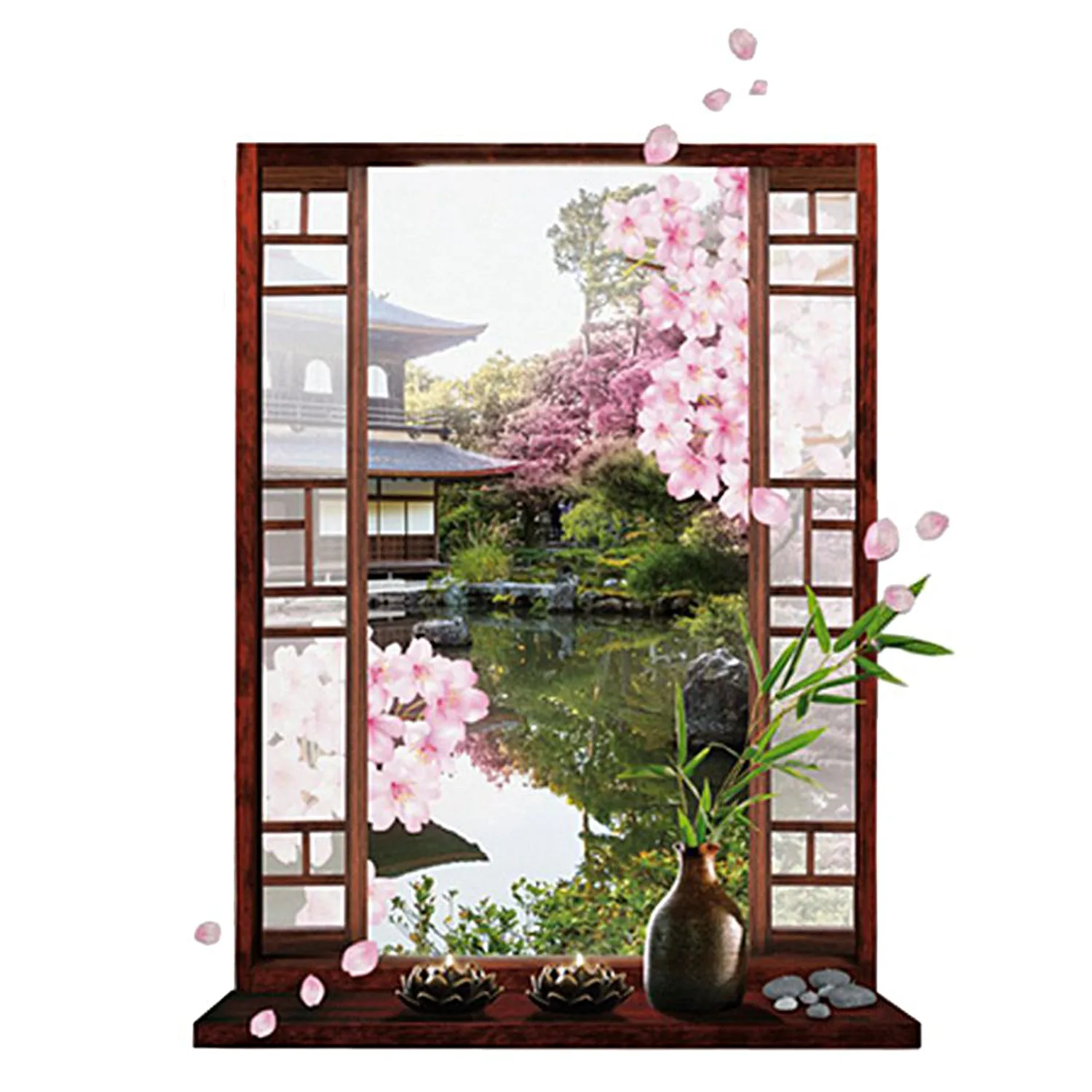 3D Window Sakura Peach Blossom Flower Art Wall Sticker Removable Decal Mural