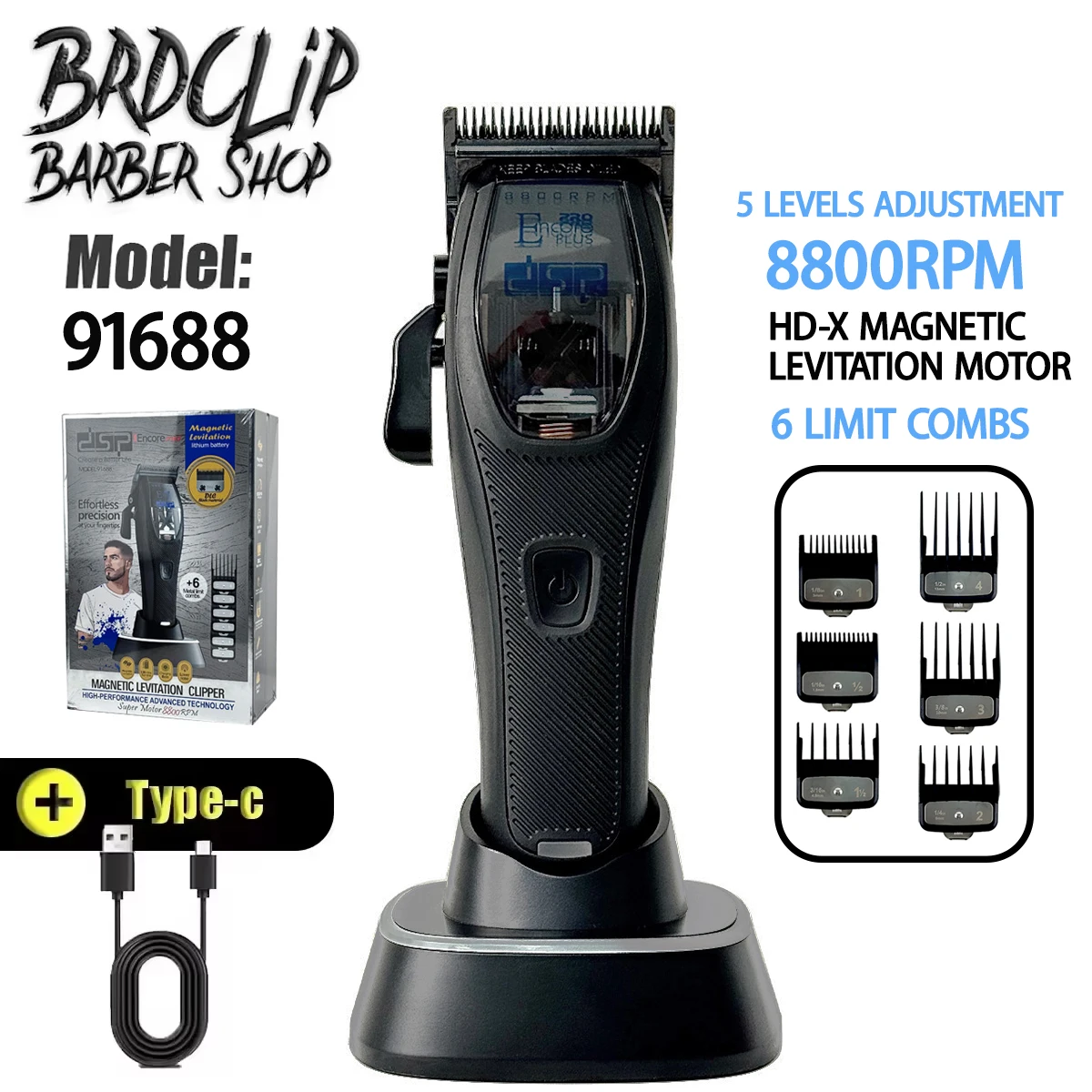 New Professional BRDCLIP 91688 Magnetic Levitation Hair Clipper 8800RPM with Charging Base Hair Trimmer Barber Haircut Machine