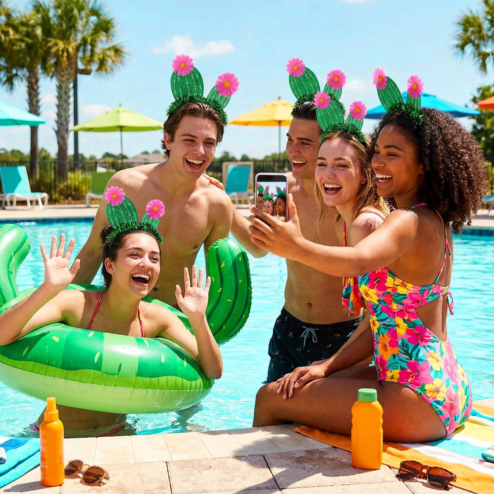 

2Pcs Cactus Hairband for Women - Trendy Party Hairhoop Wedding Anniversary Valentine's Day Gift Lovely Headwear Festival