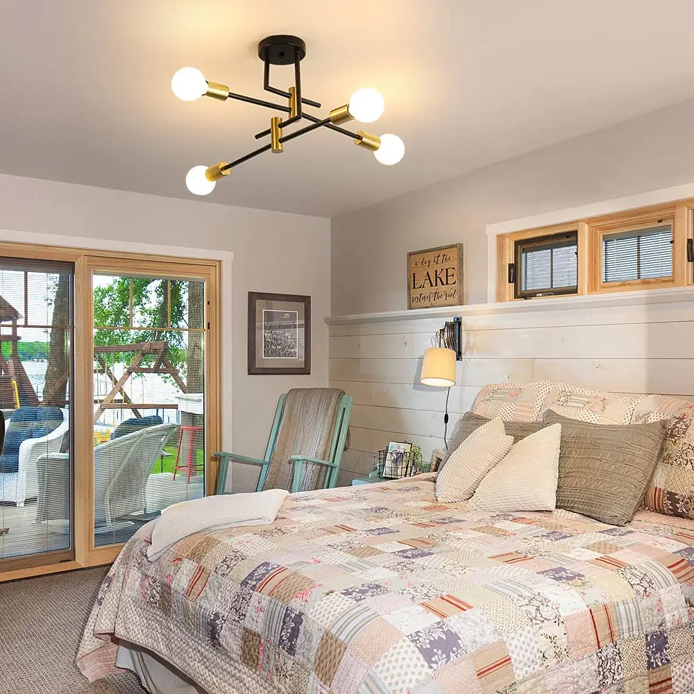 ثريا صناعية، مصباح سقف عتيق E27 قطر 70 سم، ثريات سبوتنيك حديثة 4 أضواء لغرفة النوم والمطبخ #4