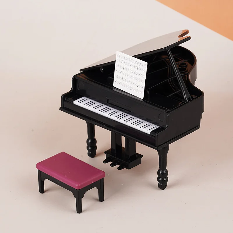 Dollhouse Piano and Chair Upright Grand Piano Furniture Simulation Furniture Mini Model Shooting Props Home Decor Decoration