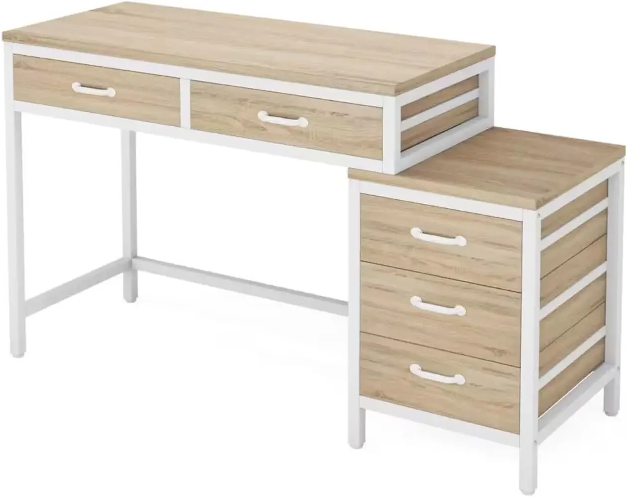 

51-inch Reversible Rectangular Wood Computer Desk with 5 Drawers in Beige HS97068