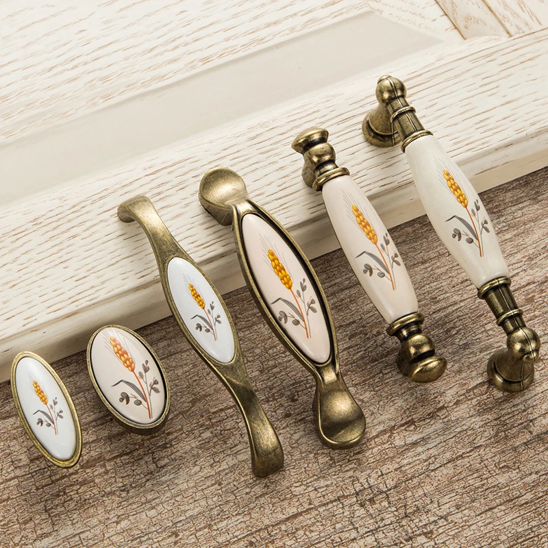 Antique Bronze Ceramic Cabinet Handles Zinc Alloy Drawer Knobs Pulls  Door Handle European Furniture Handle Hardware slides