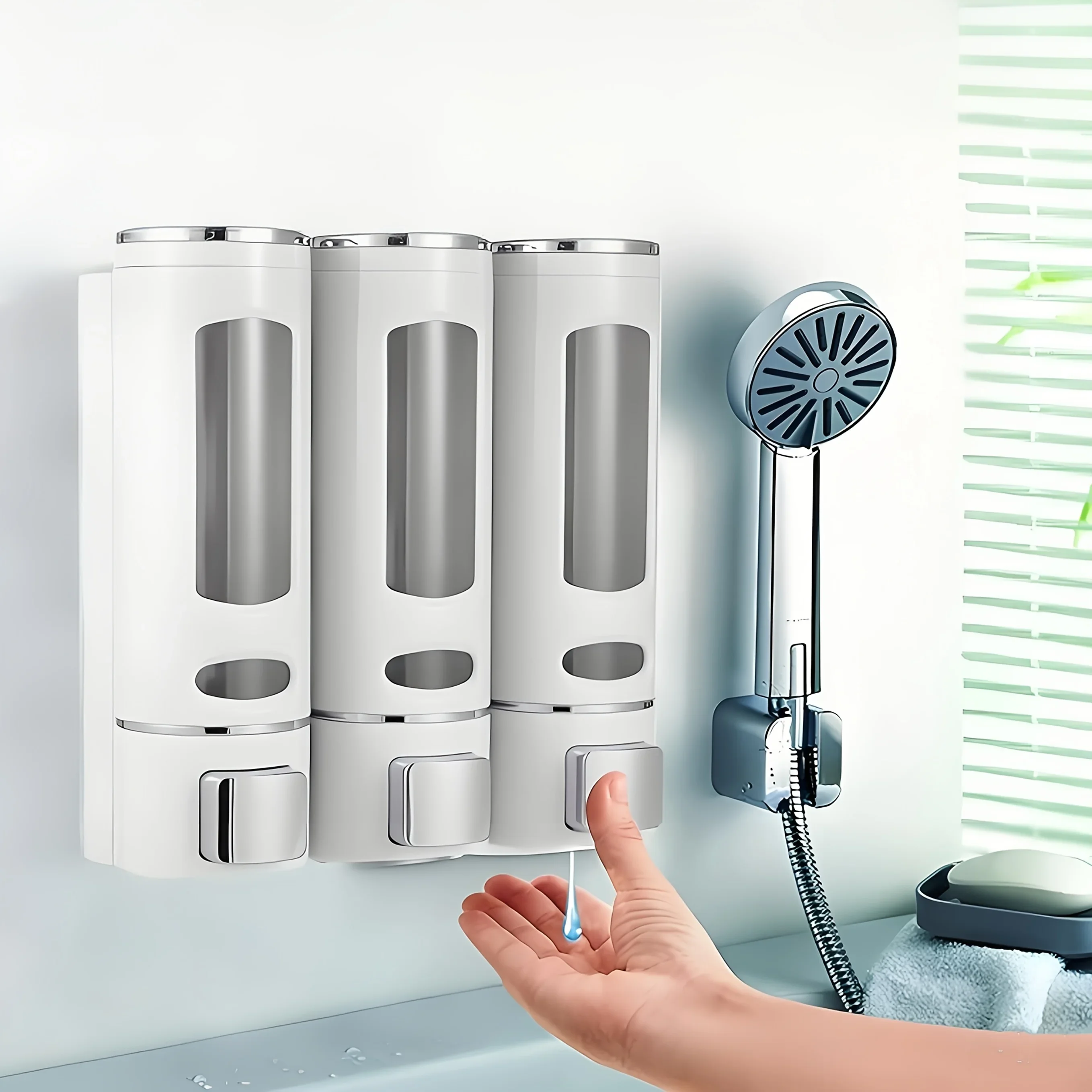 

3 шт. дозатор мыла, ручной пресс-дозатор 400 мл для шампуня, геля для душа, дезинфицирующее средство для рук, настенный контейнер для дозатора мыла