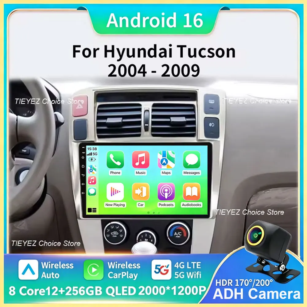 For Hyundai Tucson 2004-2009 Android 16 Car Stereo Audio Radio Multimedia Video Player 2Din Speakers Accessories Carplay Navigat