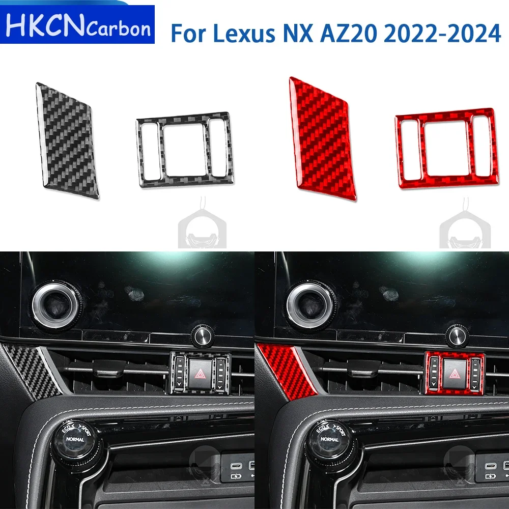 For Lexus NX AZ20 2022-2024 Accessories Real Soft Carbon Fiber Car Interior Hazard Light Flash Frame Cover Trim Sticker