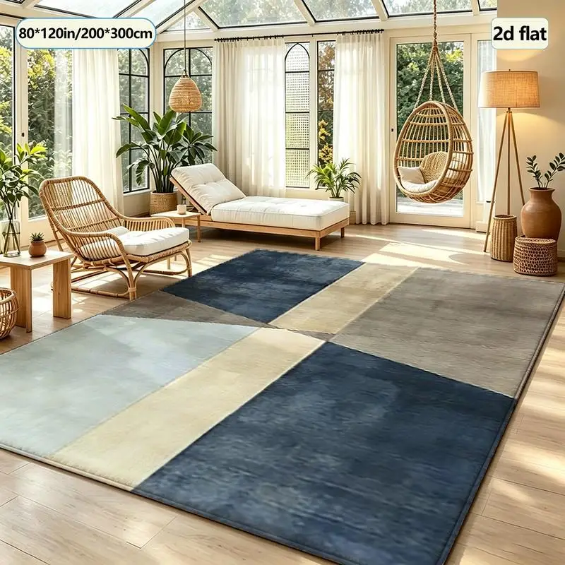 Blue and Beige Block Abstract Geometric Carpet Floor Decoration for Home Bedroom Living Room Floor Carpet