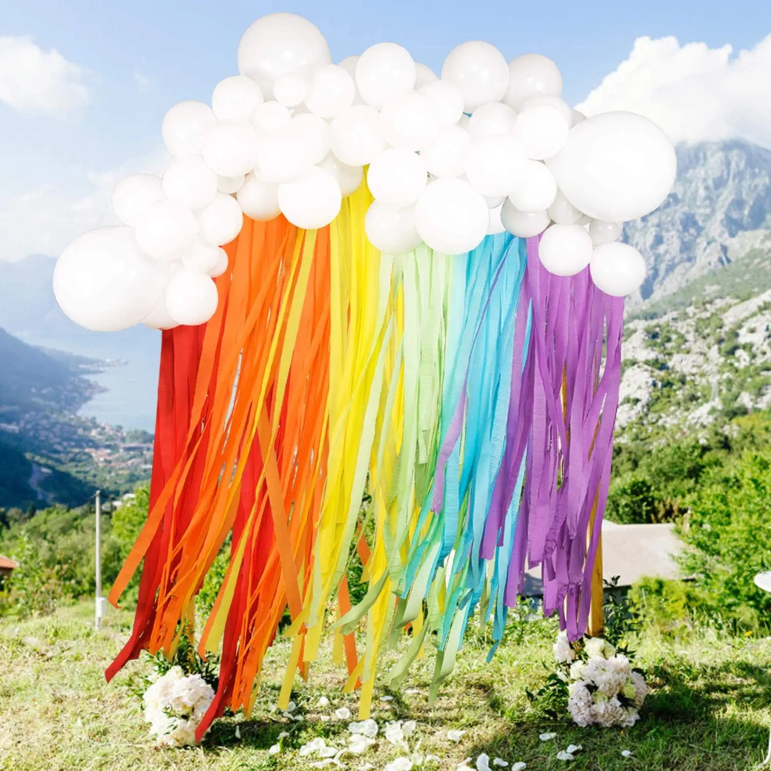 

Rainbow Party Decorations White Balloon Garland Rainbow Crepe Paper Streamers for Baby Shower Rainbow Wedding Birthday Party
