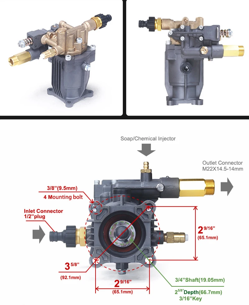 205bar/3000psi Taumelscheibenpumpe Kupferpumpenkopf für Hochdruckreinigungsmaschine Autowaschanlage Hochdruck-Wasserpistole – Detail 1