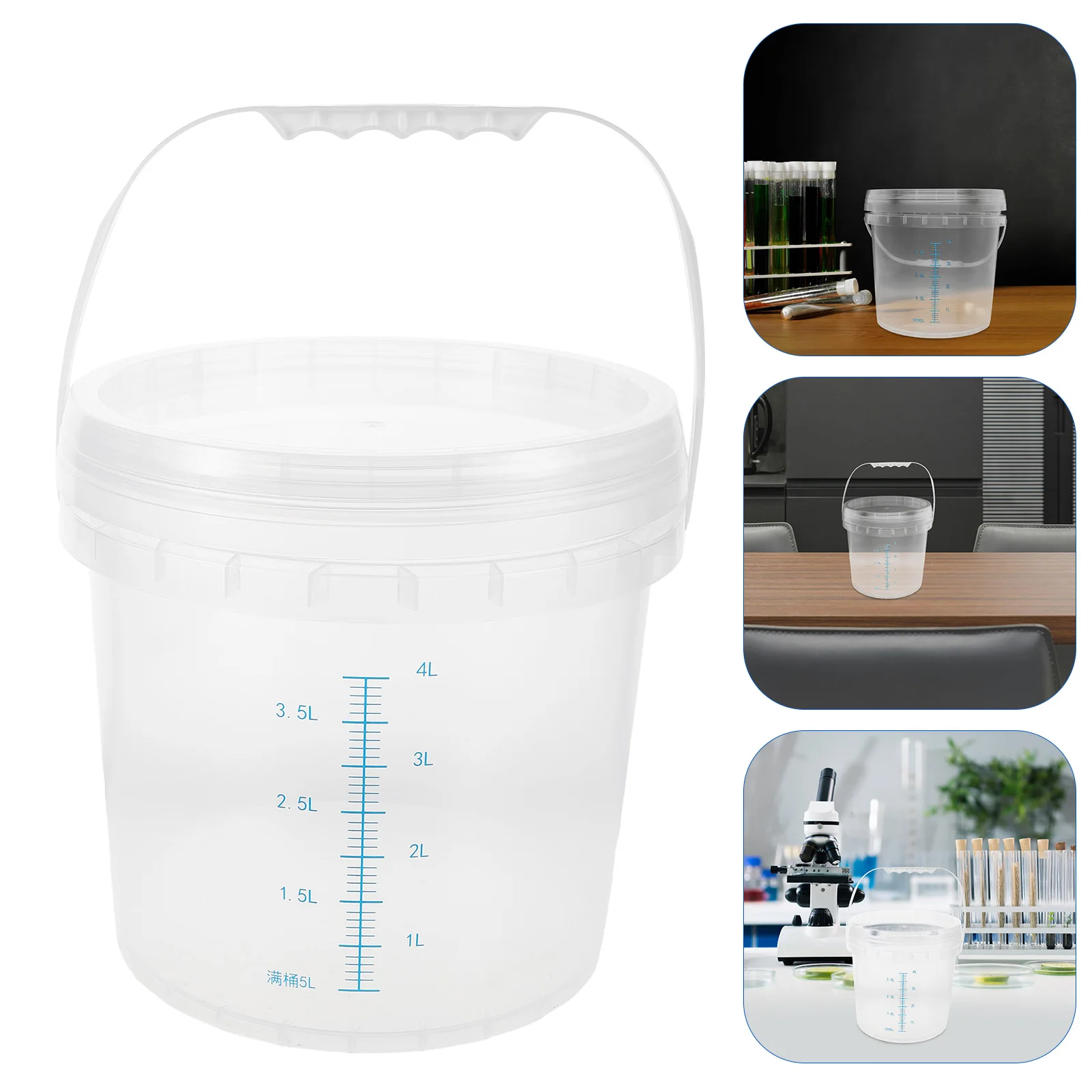 

1pcs 5L Thickened Food Grade Plastic Bucket With Handle Lid Transparent Measurement Scale Sealed Storage Container For Kitchen