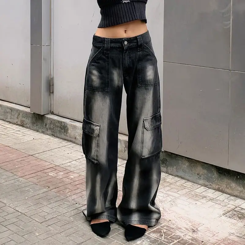 

Jeans Are Tie-Dyed With Contrasting Colors High Waist Loose And Slim American Retro Female Wild Spice Girl Straight Pants