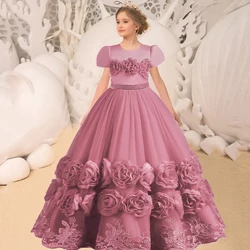 Puffy Flower Girls Dress Children Christmas Costume Pageant Party Bridesmaid Dresses For Girls Princess Wedding Ball Gown