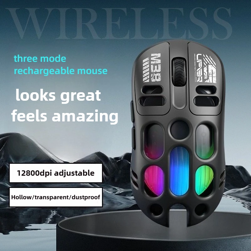 

Bluetooth Three Mode Wireless Mouse Rechargeable RGB Luminous Mechanical Hollow Sound E Sports Game Mouse Suitable ForGameOffice