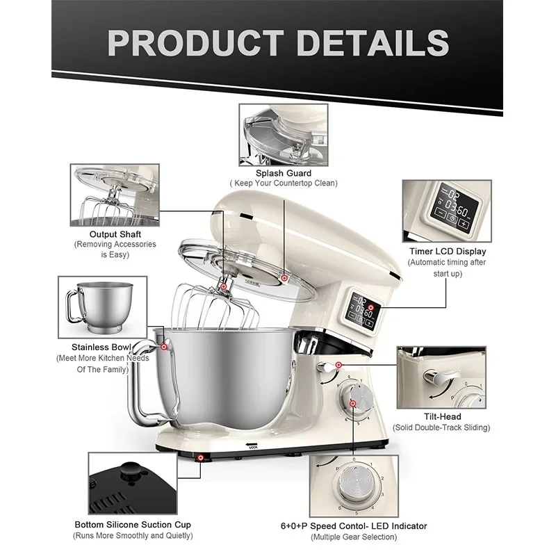 1000W to 2000W Kitchen Robot 6L 7L 8L Cake Bread Knead Dough Maker Bakery Kitchen Appliance Stand Mixer