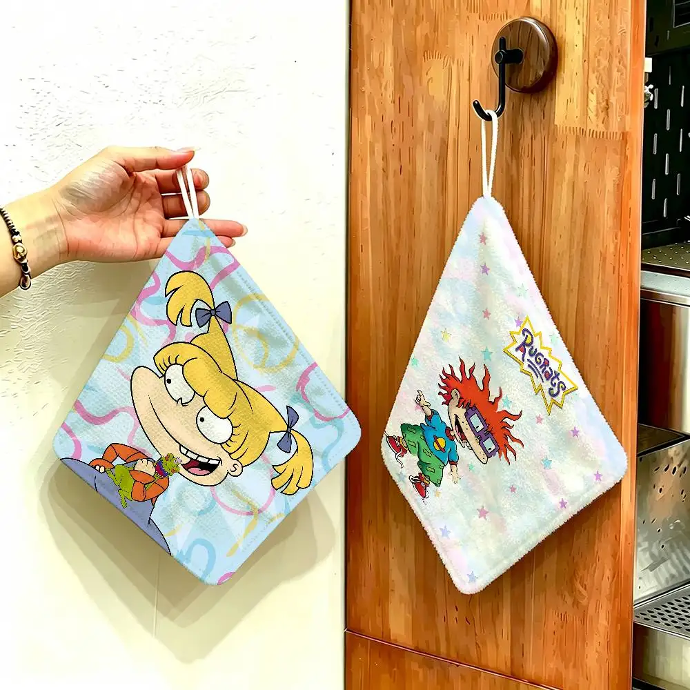 R-Rugrats Hanging Design Hand Wiping Towel, Polyester Cotton Fabric, Universal for Bathroom Kitchen