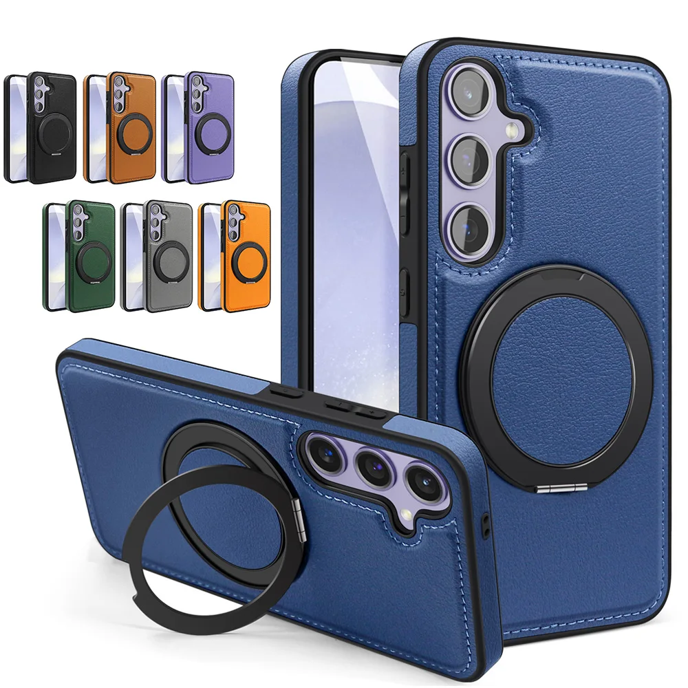 Rotating Bracket Business Leather Texture Phone Case For For Samsung Galaxy S24 Ultra S23 S22 Ultra Plus Magsafe Magnetic Cover