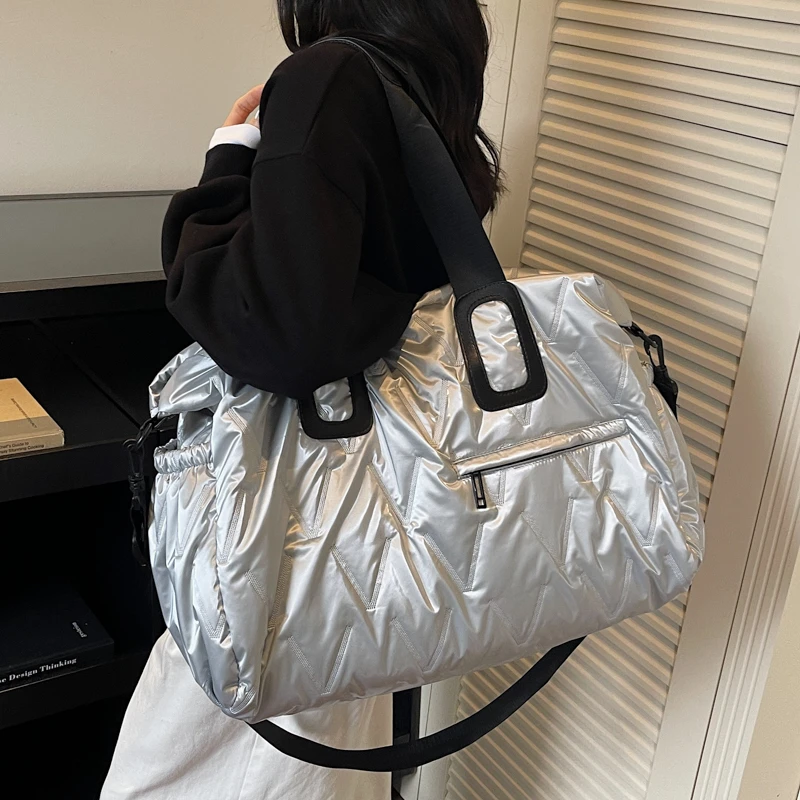 مصمم حقيبة كتف منتفخة المرأة مبطن الفضاء أسفل ريشة مبطن حقيبة يد قطنية الشتاء حمل كبيرة الحجم تخزين التسوق المحفظة