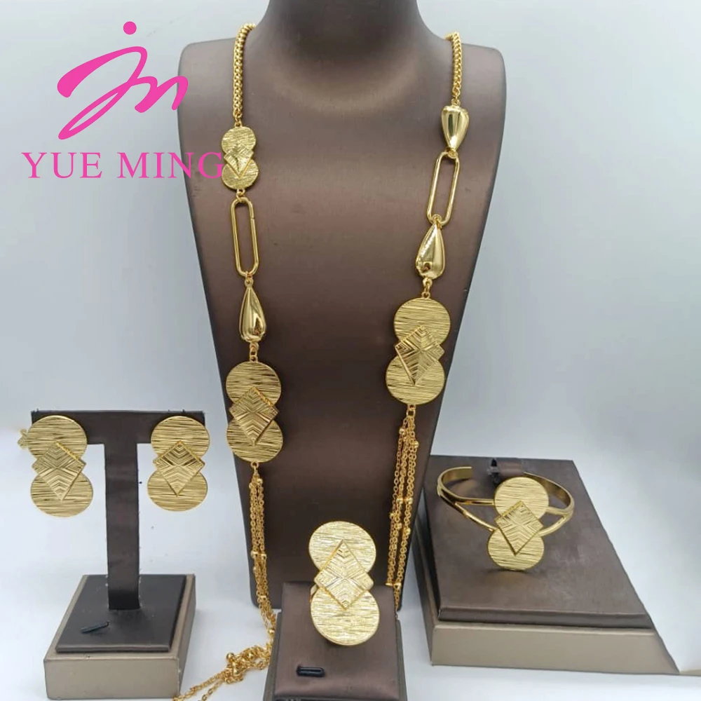 Women's Five Layer Trendy Long Chain Necklace Cuff Bangle Set