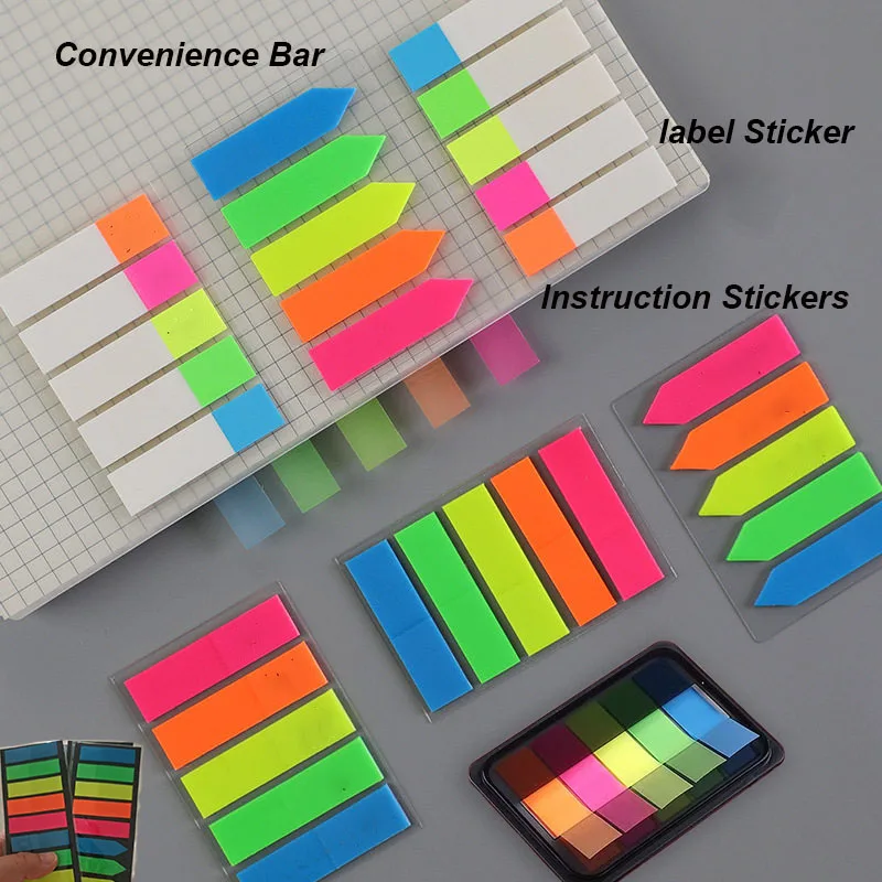Multi colors PET Fluorescent Index Sticky Notes, Student Office Marking Bookmark Indication Note Stickers Index Stickers