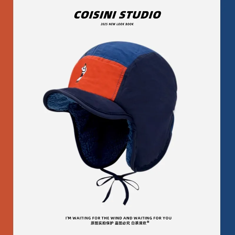 

Ретро американская мода, флисовые шапки-бомберы в тон для мужчин, зимняя уличная езда, теплая защита ушей, универсальная женская шапка