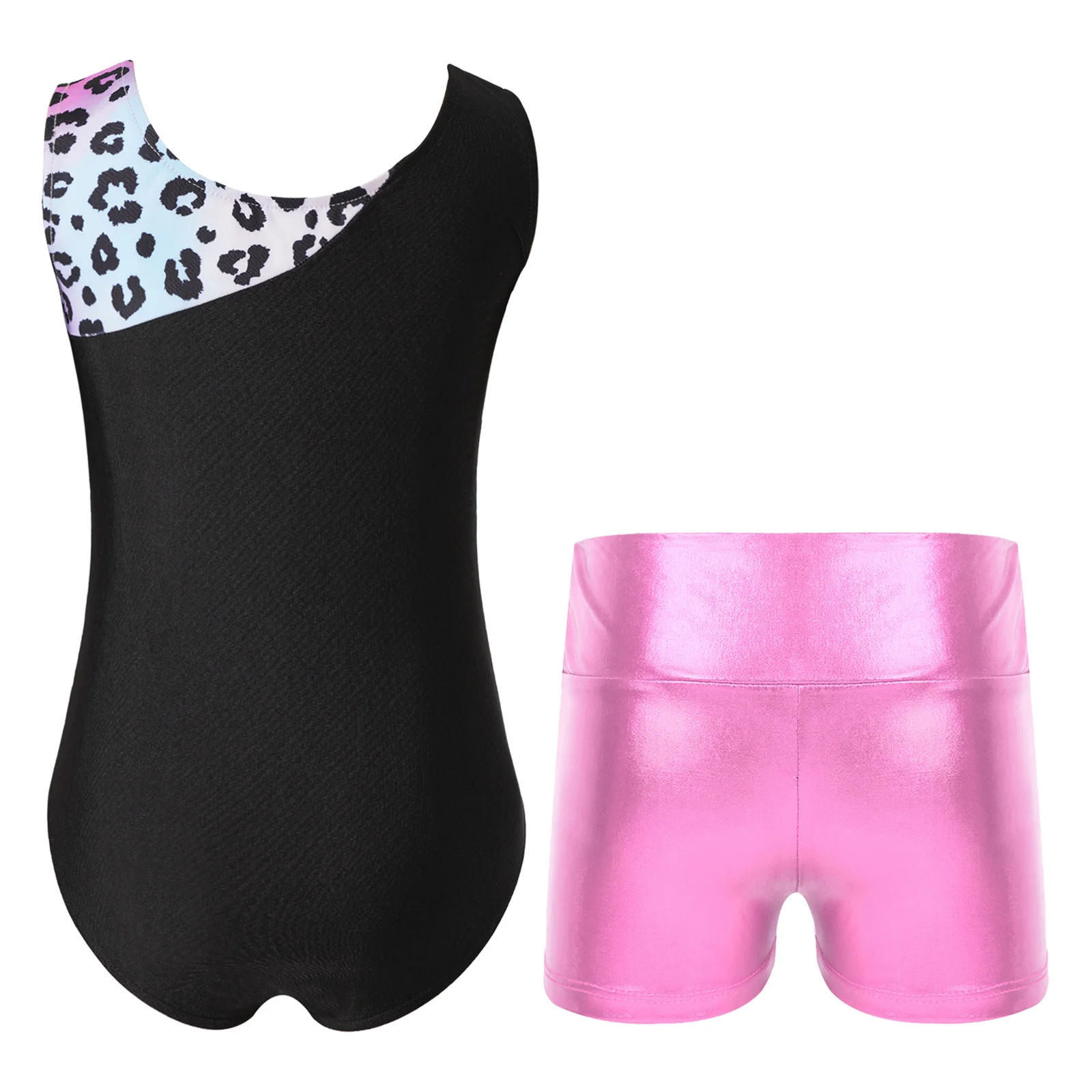 2 Stück Leoparden gymnastik Ballett Tanz Sport Outfit ärmellose einteilige Trikot mit Beute Shorts sportliche Tumbling Unitard