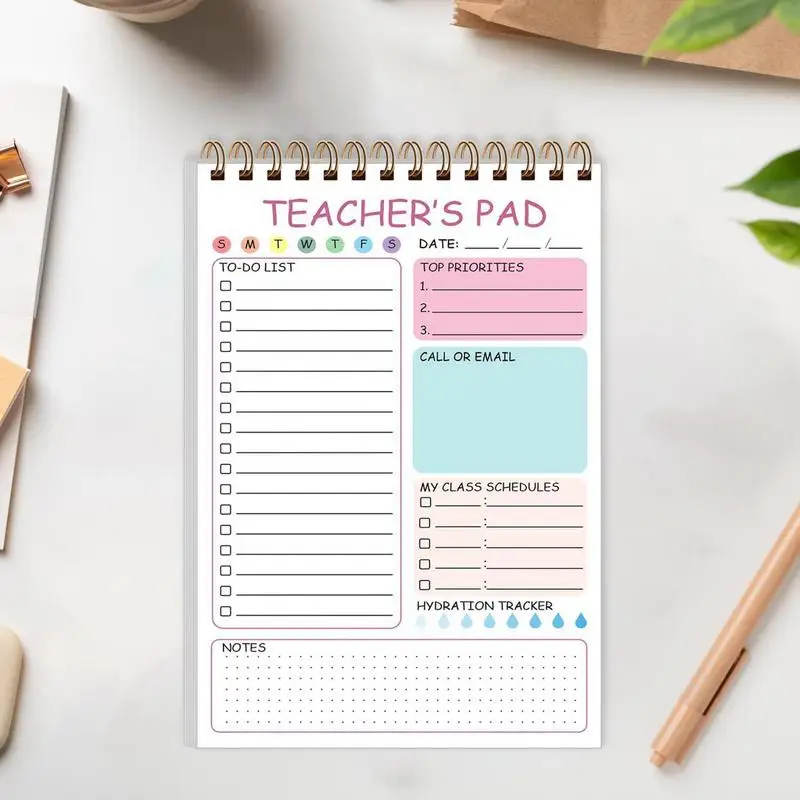 Заметки для учителей, контрольный список для учителей, блокнот, 50 листов, 5,8 х 8,3 дюйма, милый органайзер для написания заметок, переплет с двойной катушкой, ежедневник для