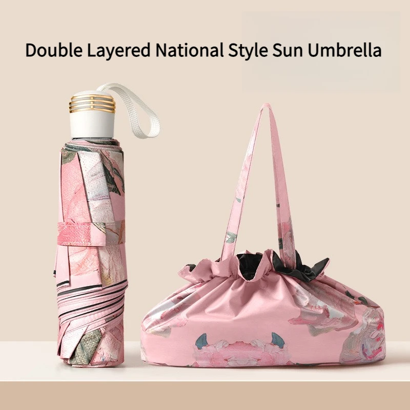 

Folding Umbrella Double Layer Sun Rain Umbrella With Storage Bag UV Protection Vinyl coating Parasol Sun Shade Umbrella