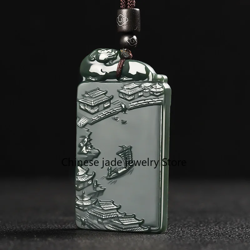 New Hetian mountain water pendant Xin**********yu mountain flowing water double-sided brand stone penda
