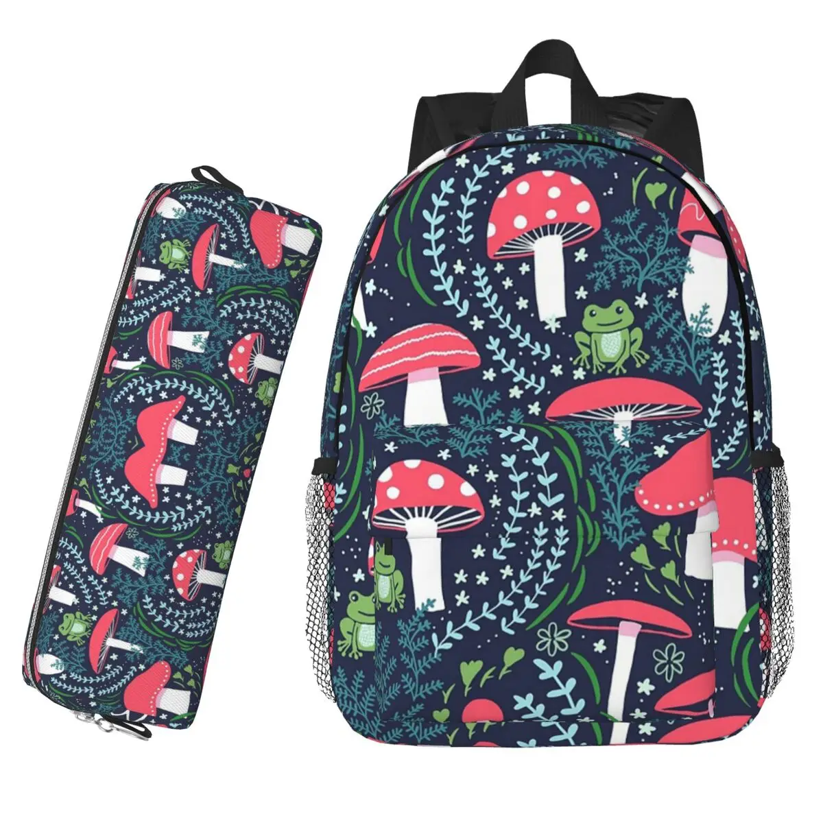 

Mushrooms, Toadstools And Frogs Backpack Hot Sale Daypack Large Capacity Boys Girls BookBag Children School Bag Pencil Case