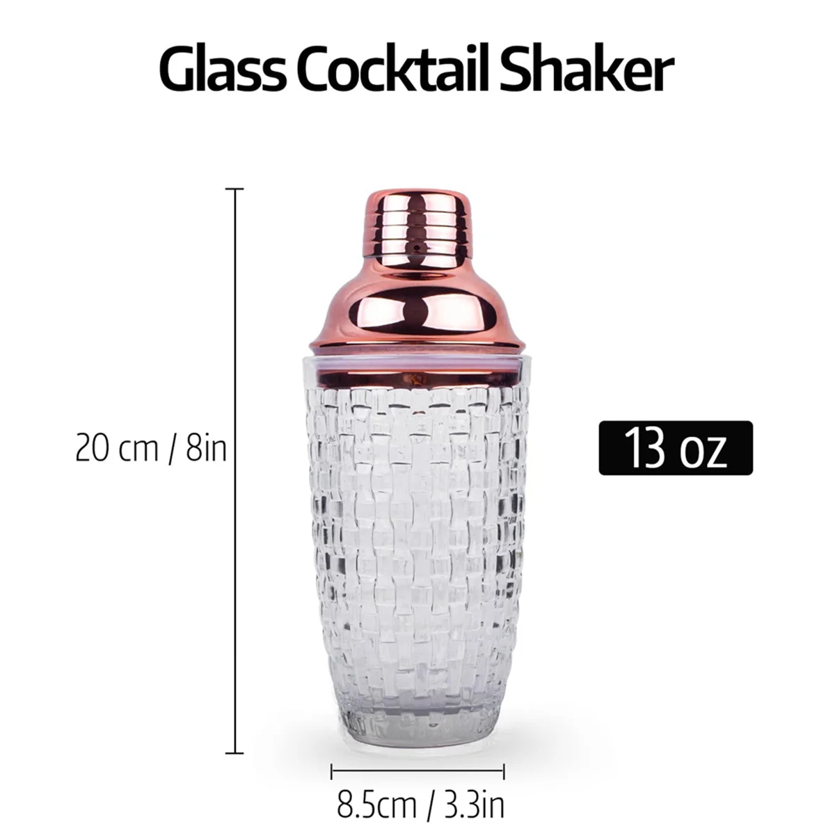 13Oz Glass Cocktail Shaker Set - Glass Shaker for Cocktails, Drink Shakers Cocktail and Cocktail Shakers Rose Gold