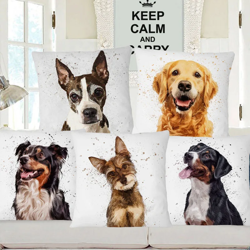Dachshund Schnauzer Bernese Mountain Dog Poster Animals Portrait Painting Cushion Cover Decorative Pillows For Sofa 45X45CM